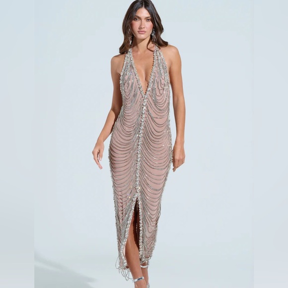 AKIRA Dresses & Skirts - Dominate Rhinestone Chain Maxi Dress✨